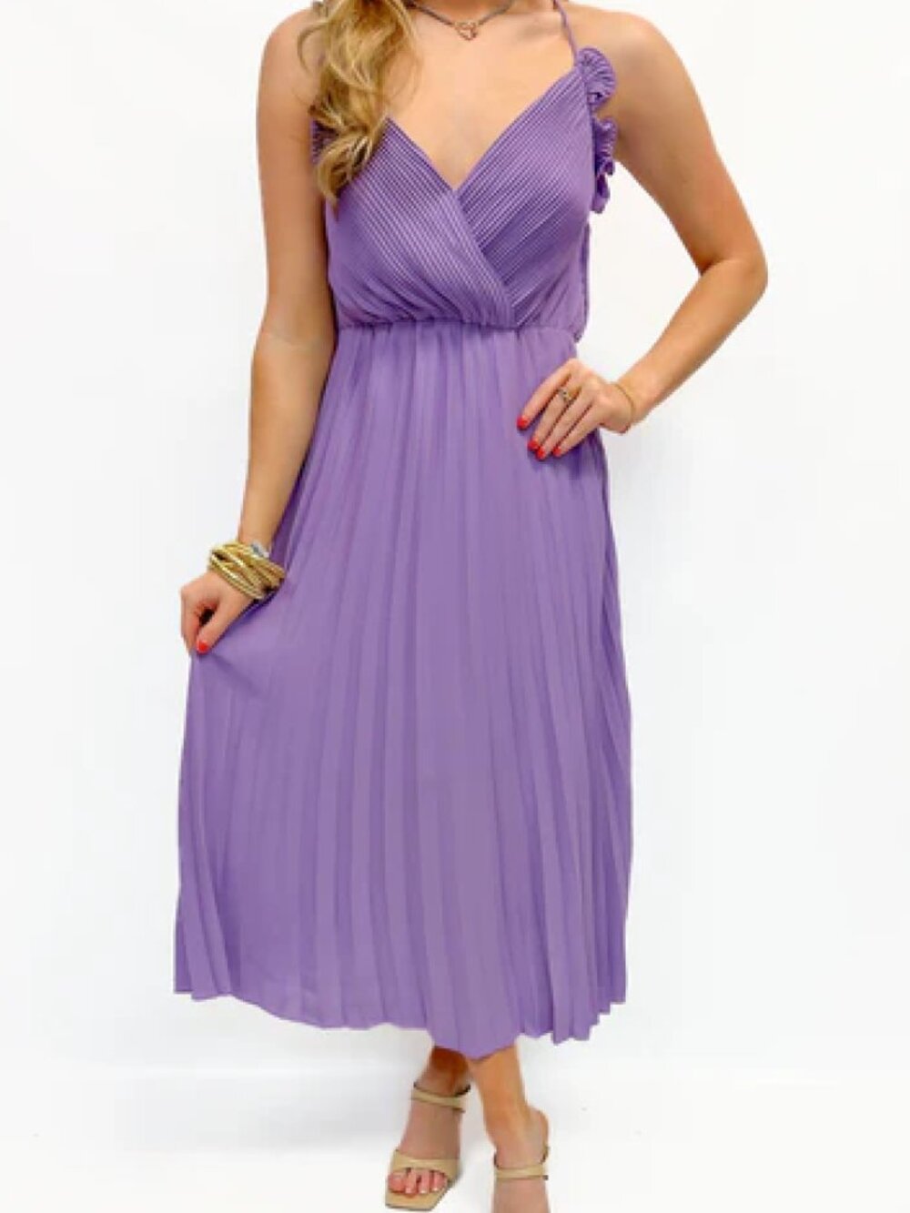 Adelyn Rae Eileen Pleaded Slip Midi Dress